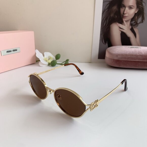 Miu Miu Gold Metal Frame Brown Sunglasses - Picture 1 of 7